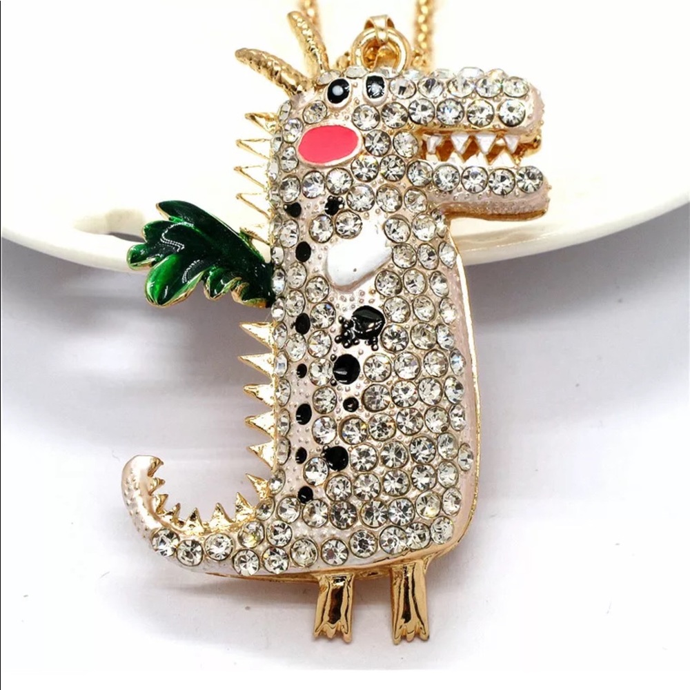 Crystal White Dinosaur Necklace (Big Pendant)